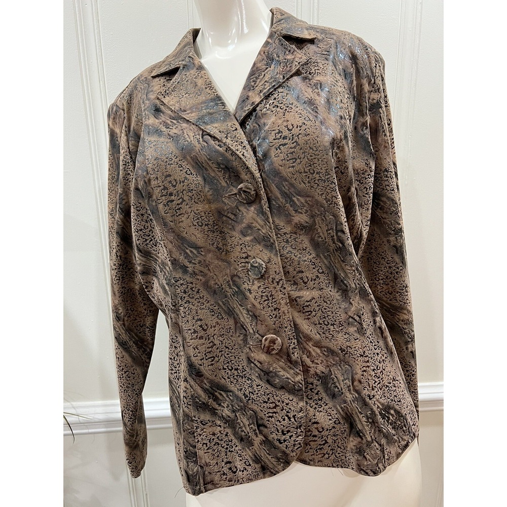 BAMBOO TRADERS Brown Faux Animal Print Blazer Medium